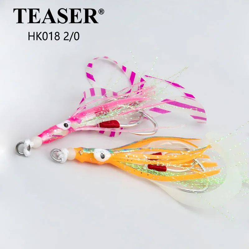 TEASER HK018 10Pcs/Bag Bionic Squid Skewer Hooks Glow Luminous Slow Jig Double Assist Hook Octopus String Double Jigging Hook