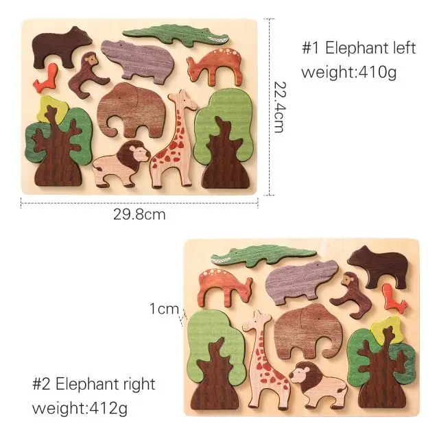 Baby animal puzzles hand grasping board inlays early education puzzle blocks matching cognitive wooden puzzle board stacking