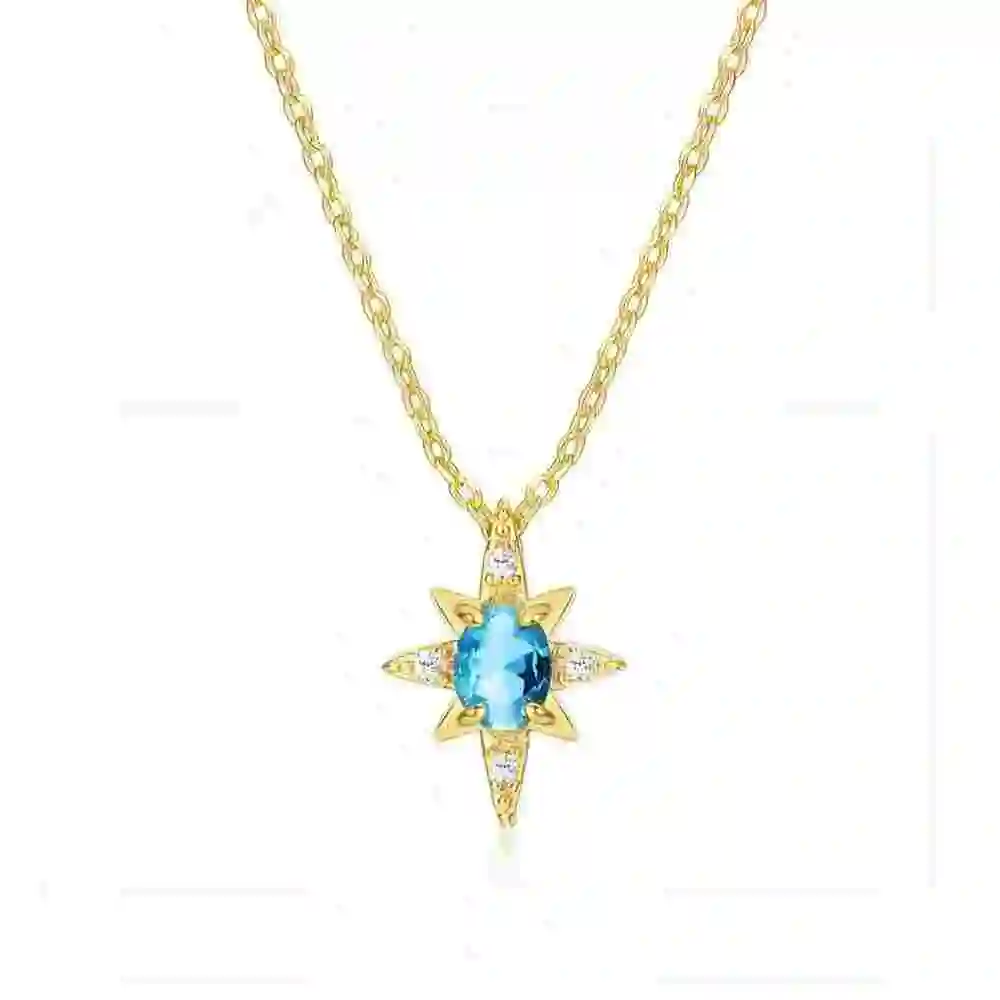 Wannee New Design Fashion Retro Necklace Girls Elegant Six-pointed Star Blue Necklace