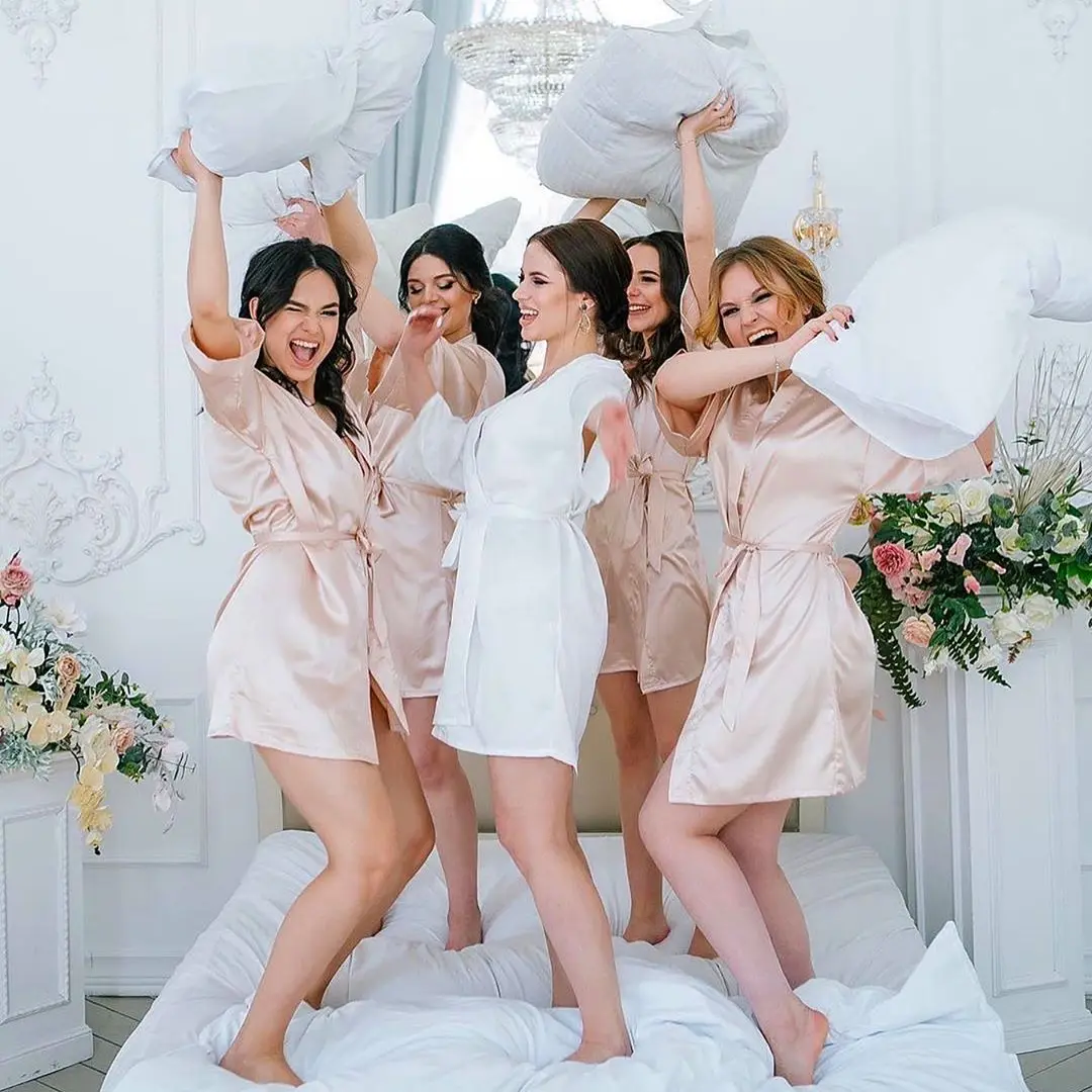 133 Colors Silk Satin Bridesmaid Robes Solid Blank Color Kimono Women Robe for Wedding Party