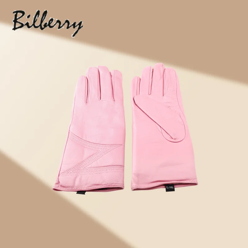 Sexy Winter Ladies Pink Dress Genuine Good Sheepskin Leather Gloves
