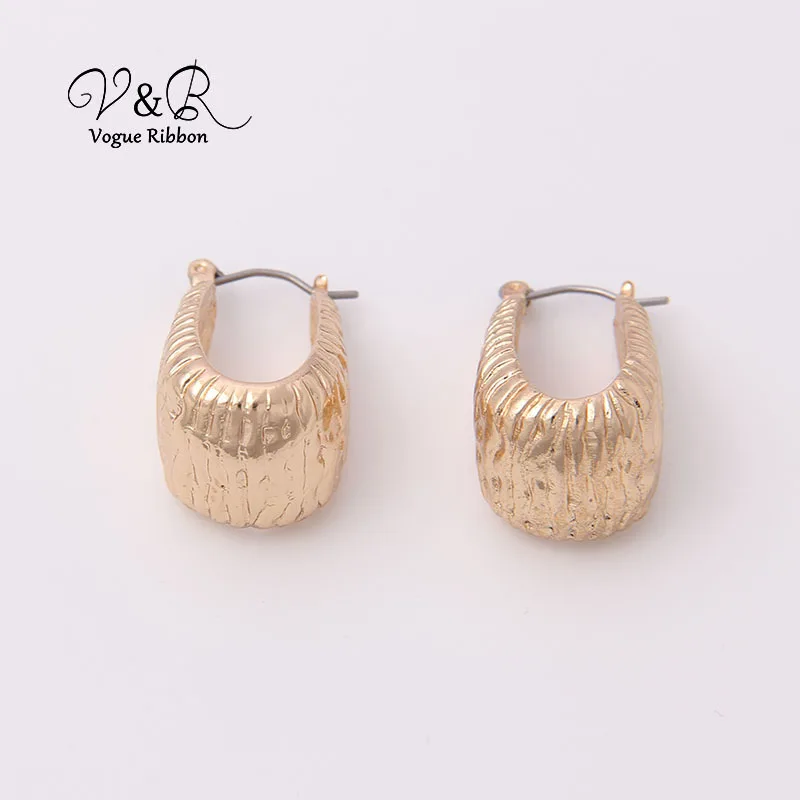 V&R Qingdao Jewelry Bijoux Wide Hammered Textured Chunky Endless Hoop Earring Alloy Earrings