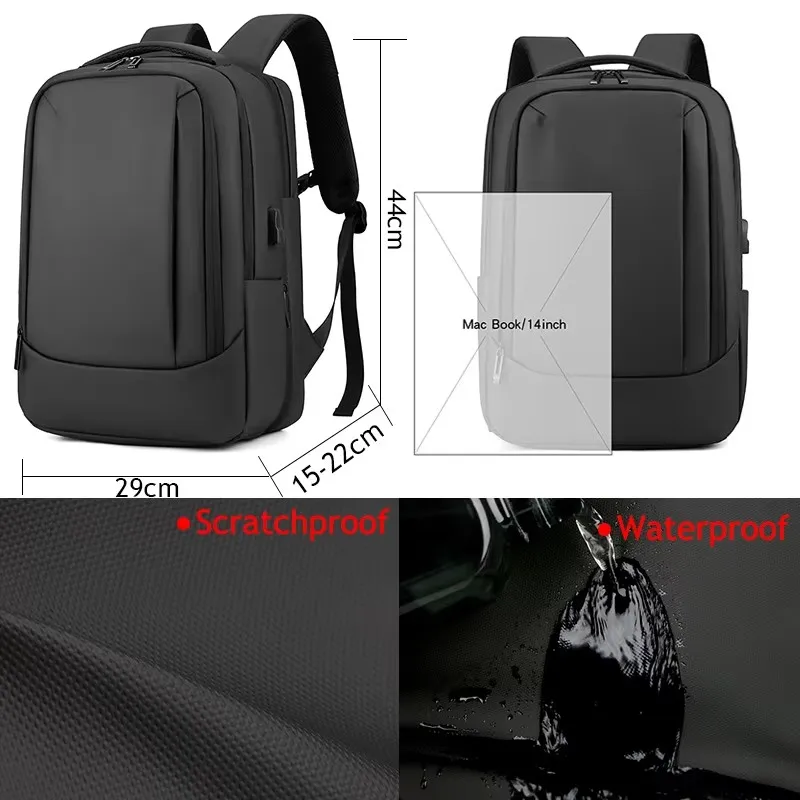 large capacity pu leather travel laptop backpack safe zone anti-theft business work backpack with usb