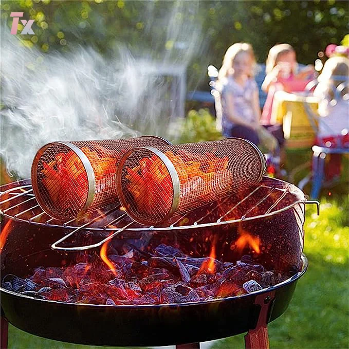 Grill Basket-Round Stainless Steel BBQ Grill Mesh Outdoor Round BBQ Grill Cooking Accessories