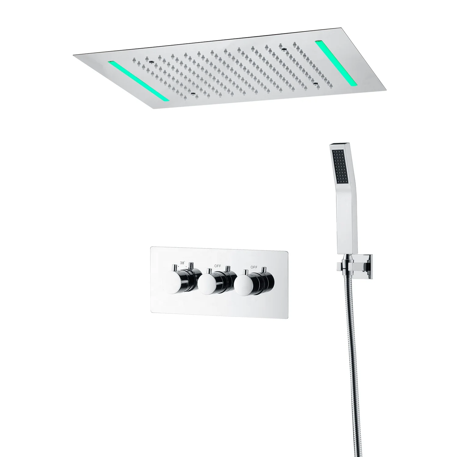 2022 Guangzhou Salina Hot Sell 3 Functions Large 16 inch Bathroom LED Lighting Ceiling Embedded Rainfall Sprayer Shower Heads