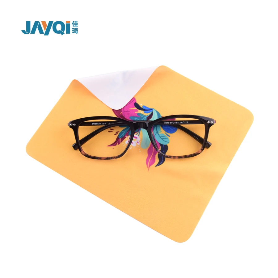 JAYQI Bulk Custom Printed Logo Microfibre Micro Fibre Microfiber Suede Glasses Camera Optical Eyeglass Lens Cleaning Cloth