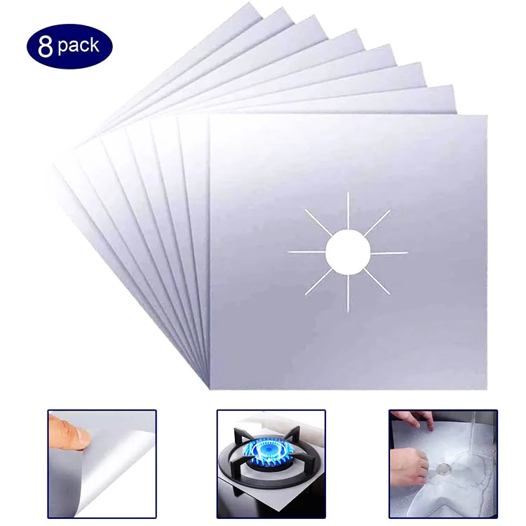 Kitchen Cooking Dishwasher Safe Non Stick Burner Stove Cover 8 Pack Black 0.2mm Gas Range Protectors Liner
