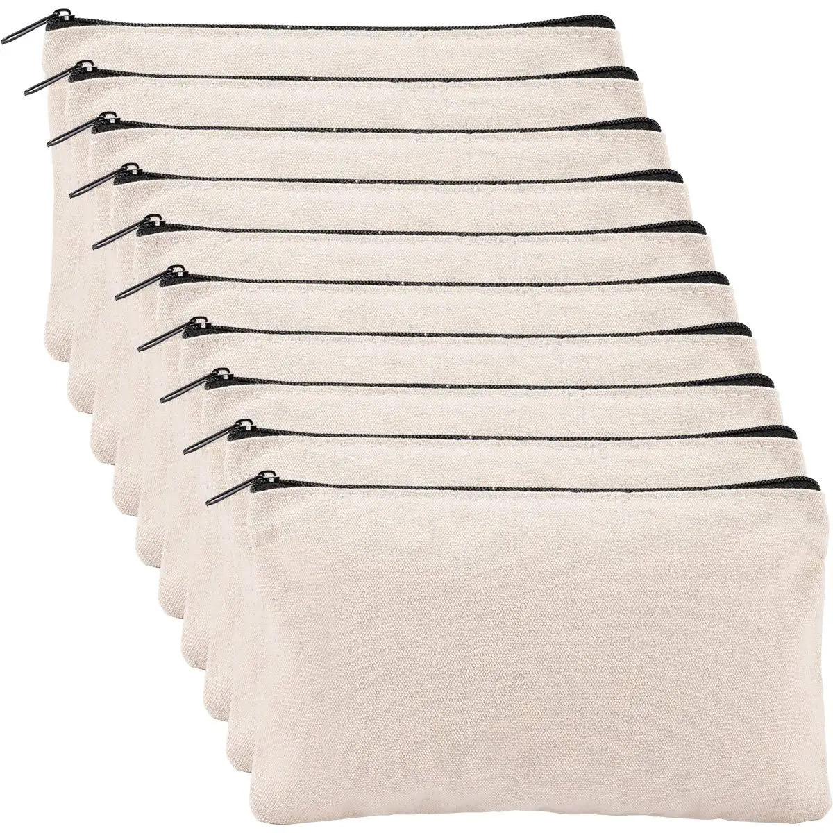 Multipurpose Travel  Blank DIY Craft Canvas Pen Pencil Case Cotton Canvas Makeup Cosmetic Bag