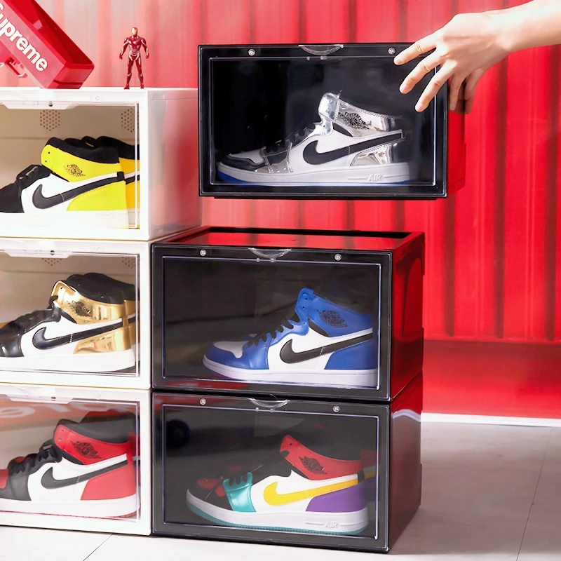 LED Side open Stackable Organizer nike plastic clear shoe containers transparent Acrylic shoe storage box magnetic with custom