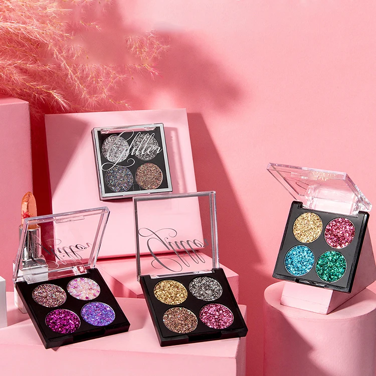 4 Colors Shimmer Glitter Pigmented Eye shadow Private Label Eyeshadow Palette