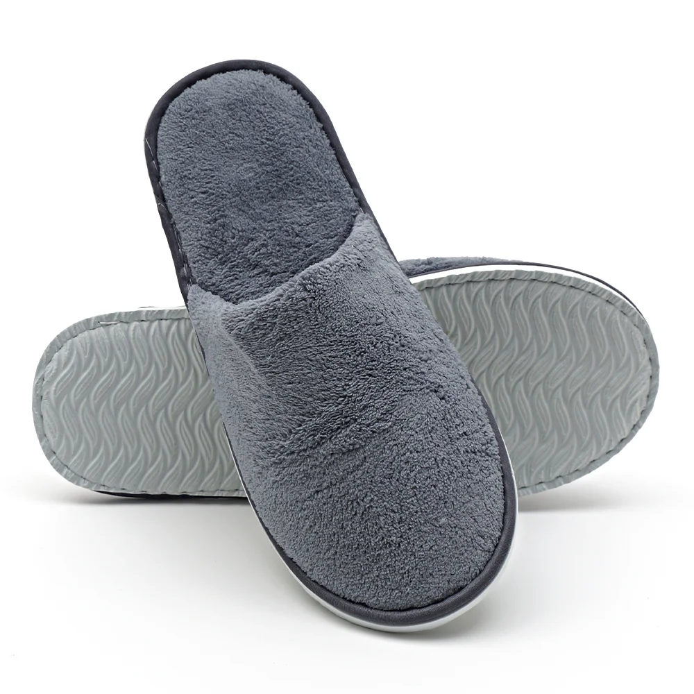 Winter Grey Coral Fleece Hotel Disposable Slippers  Bedroom Slippers 5 Star Hotel