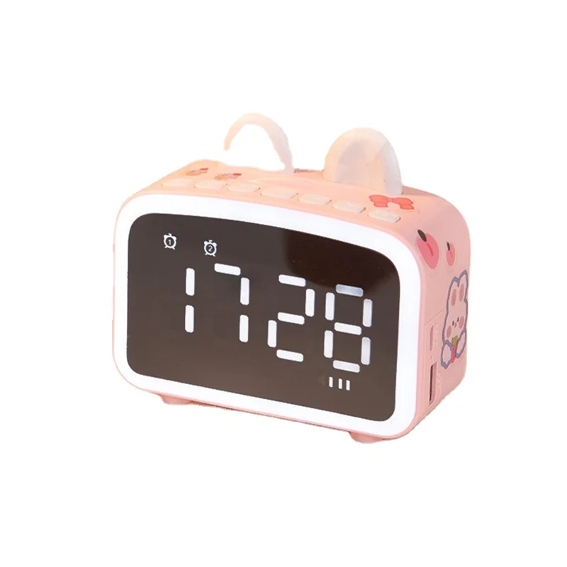 Cute Wireless Speakers Night Light Mirror Alarm Clock Radio Amplifier Music Player Kids Desk Clock Home Decor