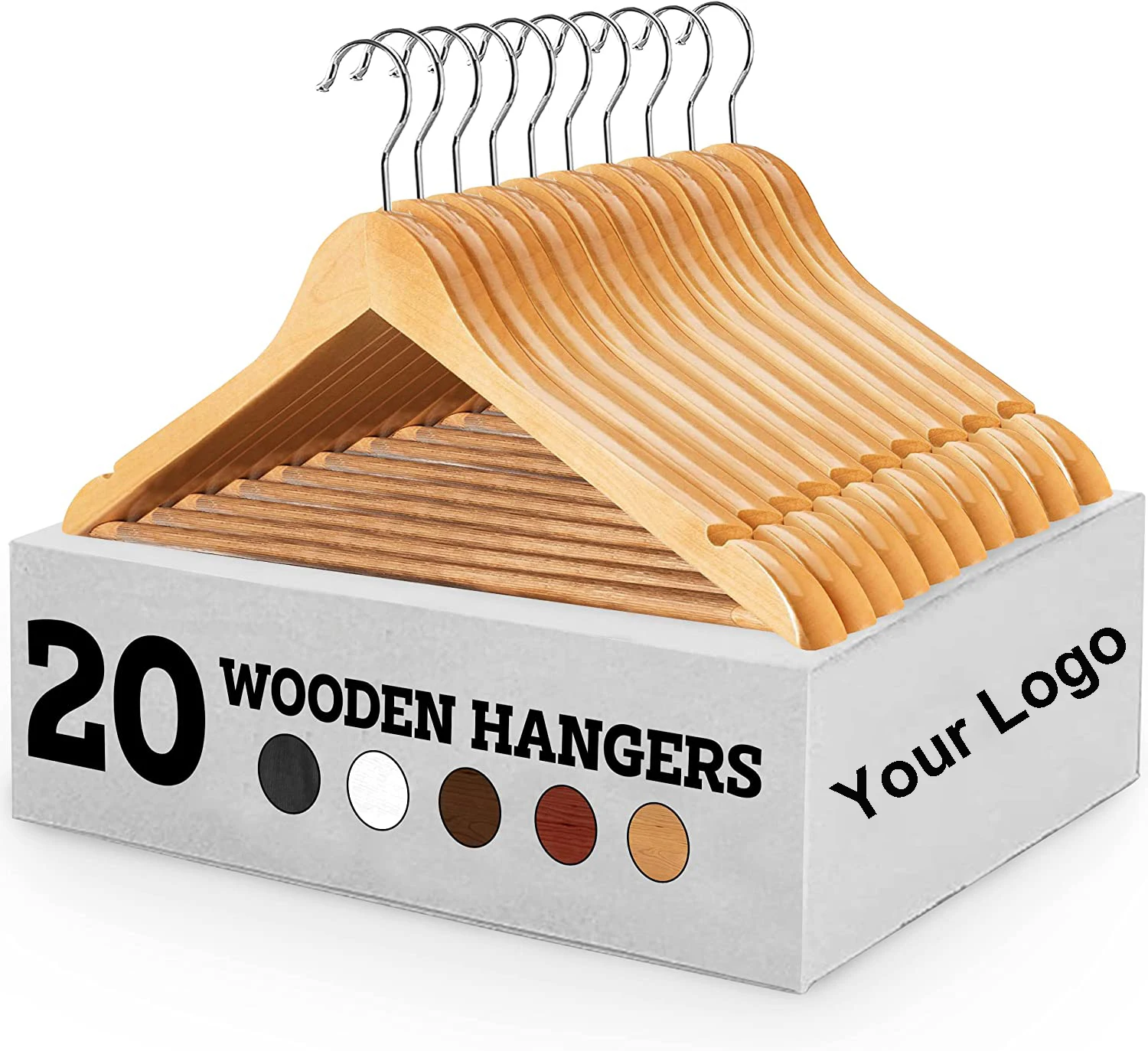 20 30 Pack Clothes Wooden Hanger Coat Suit Clothing Adult Natural Wholesale Wooden Hangers with Non-Slip Trouser Bar