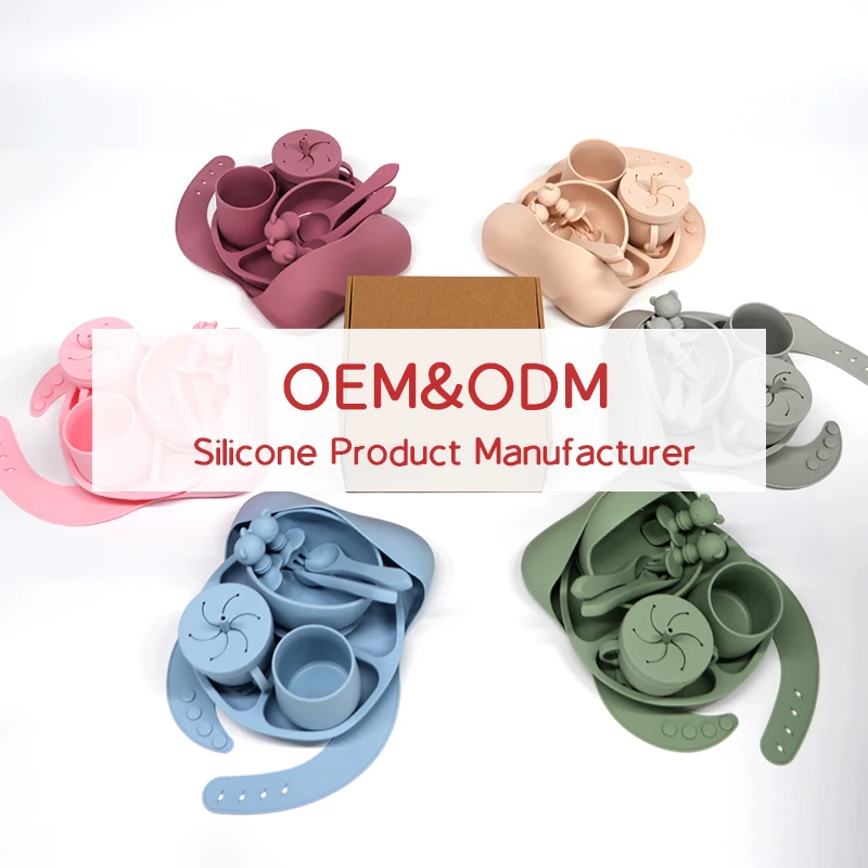 OEM/ODM BPA Free Children Tableware Custom Silicone Baby And Toddler Feeding Set Eco-friendly Non-toxic Bowl Spoon Set Feeding