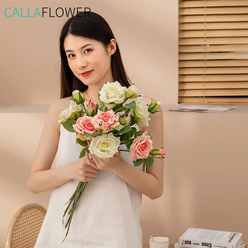 MW31586 Artificial Flower Fabric Rose with Buds for Bridal Wedding Floral Bouquets Home Office Decor
