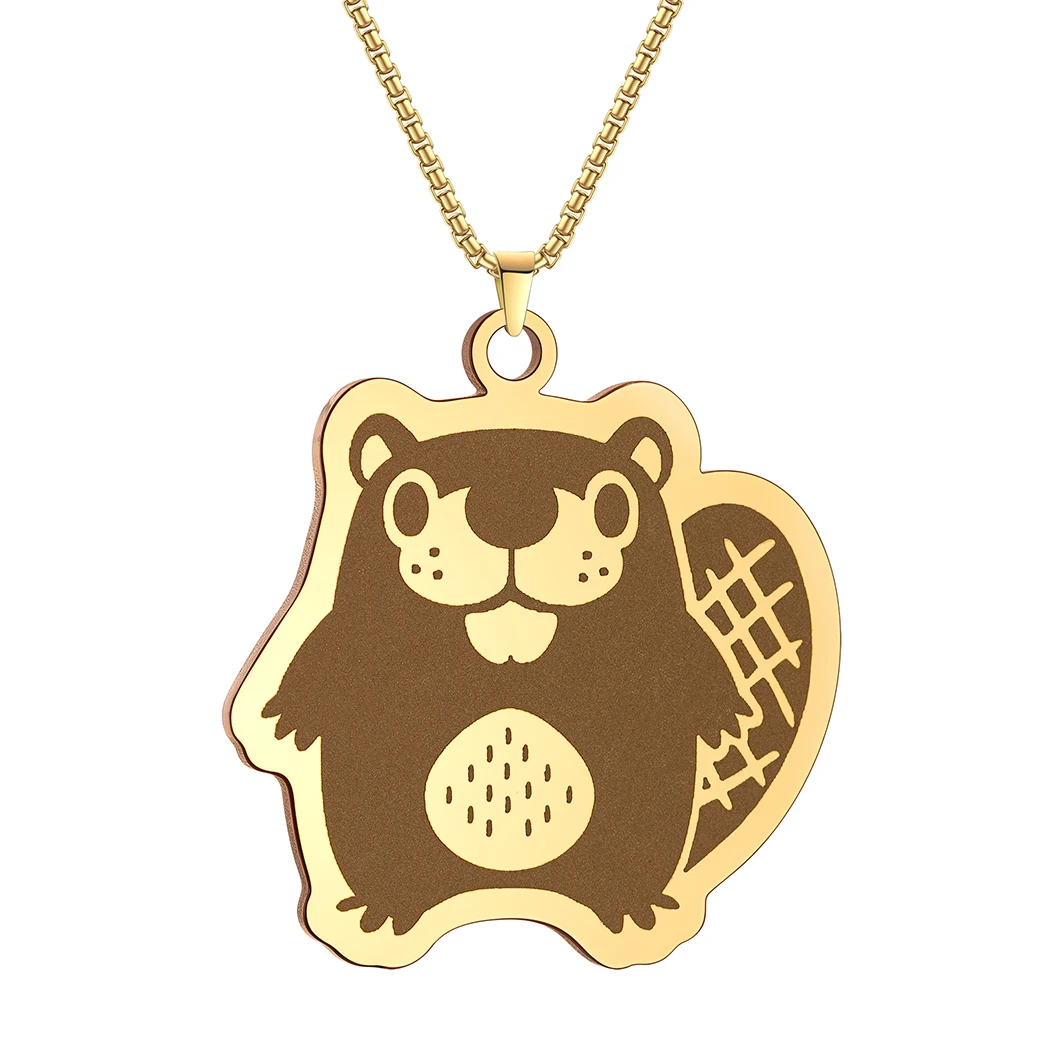 Kawaii Cute Beaver Buddy Necklace For Women Girls Stainless Steel Boho Lovely Jewelry Stainless Steel Animal Necklace