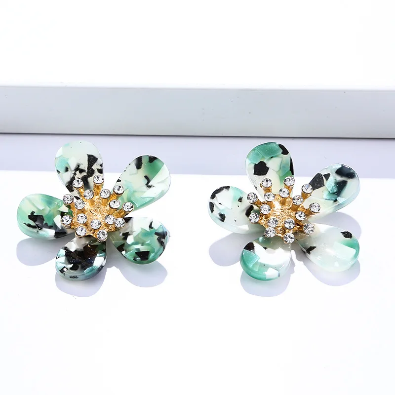 Korean Version Simple Creative Diamond-studded Acetate Plate Flower Earrings Retro Cold Wind Personality Earrings Women