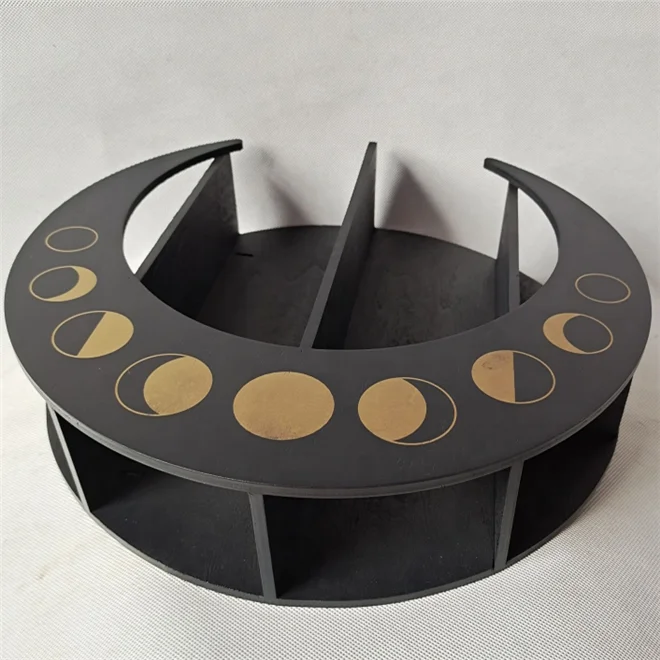 Custom Made Wooden Crystal Shelf Moon Wall Decor Floating Display Rack for Bedroom, Bath, Kitchen