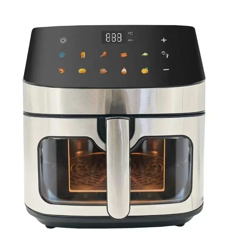 8 Liter Stainless Steel Electric Air Fryer Oil-Free Smart Household Kitchen Appliance Digital Display Square US Square Baking