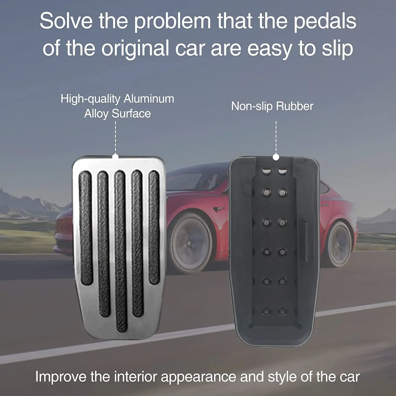 Non-Slip Performance Aluminum Brake & Accelerator Foot Pedal Pads Set Pedal Cover for Tesla Model Y Model 3 2024 Highland