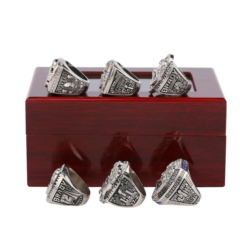 Wholesale Customized New England Patriots 2001 2003 2004 2014 2016 2018 American Football Championship Glitter Ring