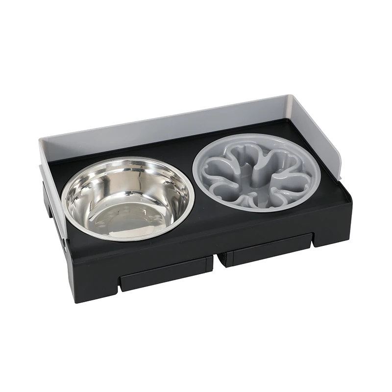 Pet Bowl 2-in-1 Dog bowl feeder Stainless steel Double bowl Slow Food lifting table Folding anti-upset