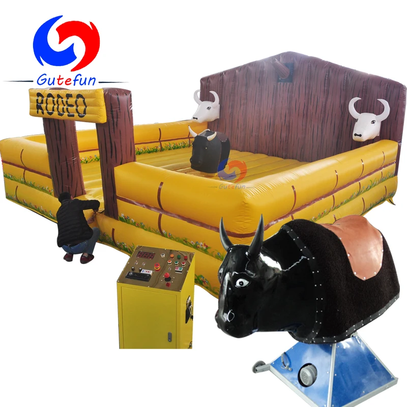 customized large Western inflatable crash mattress kids adult mechanical rodeo bull riding toys for sale