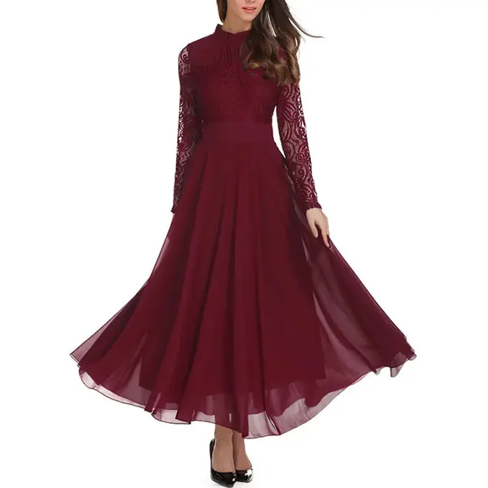 2020 Fashion Custom Lady Chiffon Ruffle Maxi Lace Dress OEM/ODM Vestidos Women Elegant Summer Casual Dresses