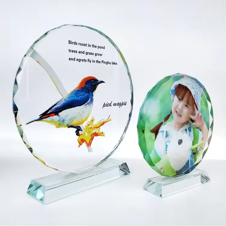 cheap wholesale Blank Round Shaped Glass Trophy Awards Crystal Plaque For Anniversary Souvenirs Gifts