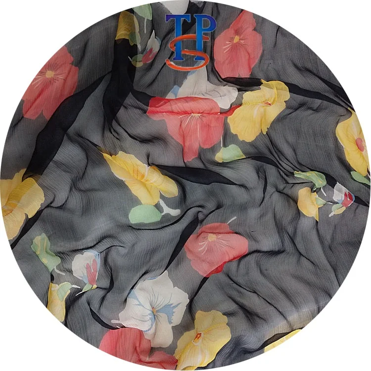 8mm big large flower printed  pure silk crinkle georgette GGT fabric for dress