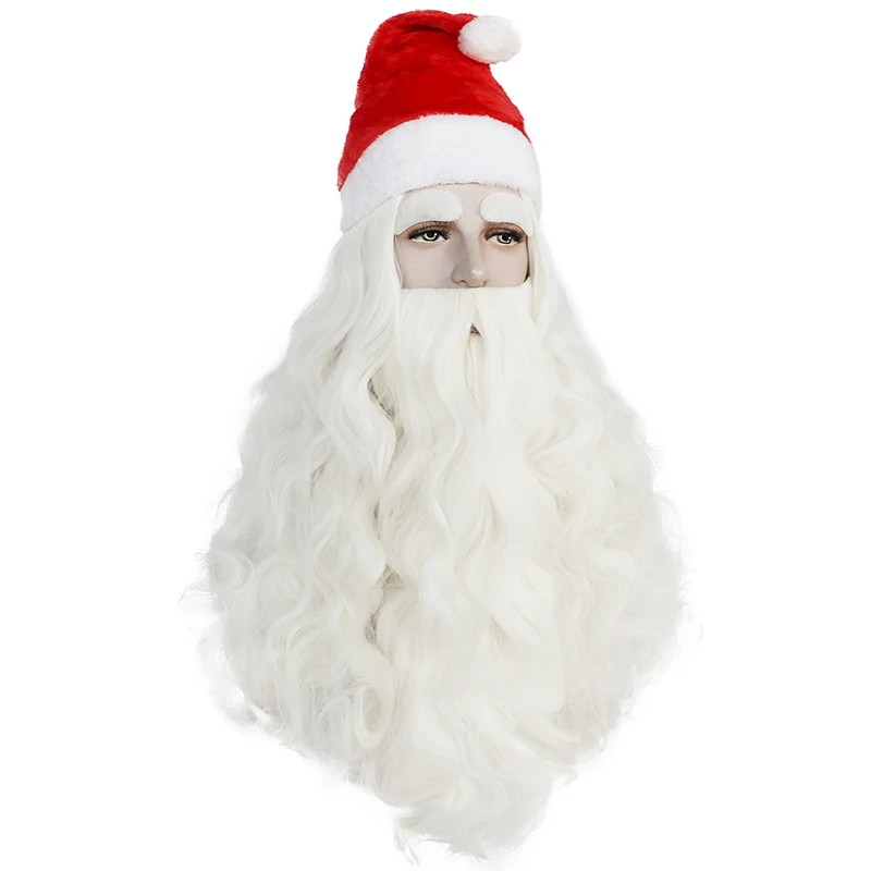 Fashion Good Cheap Christmas Synthetic Cosplay Wigs Quality White Santa Wig With Beard Eyebrow And Hat