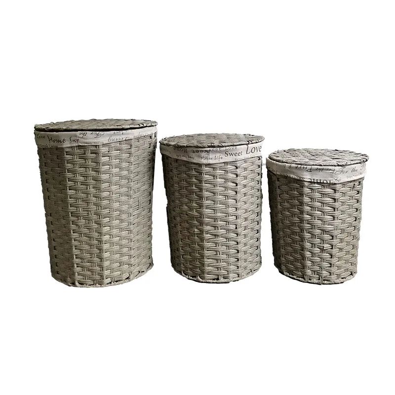 Large Plastic Wicker Weaving Basket Slim Home Organizers Storage Basket With Lid For Store Book