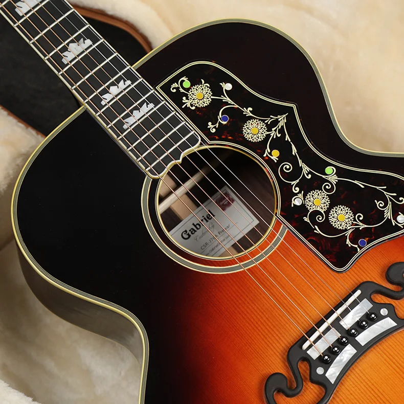 Gabriel Factory Acoustic Guitar CSR-J76A Prewar Jumbo 38 Inch All Solid Wood  Adirondack Spruce with Indian Rosewood Folk Guitar