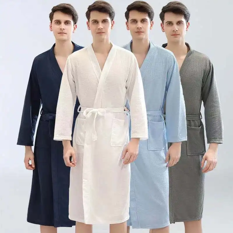 Wholesale Customize Cotton Blend Lightweight Long Waffle Kimono Bath and Spa Robe
