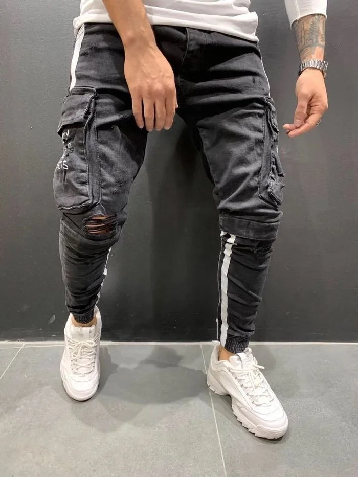 
New Style Blue Stylish Denim Scratch Jogger Pants Jeans Men 