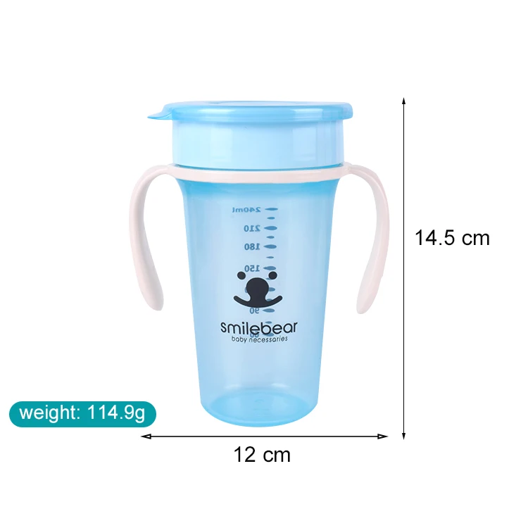 
360 Degrees Can Be Rotated Baby Learning Drinking Cup with Double Handle Flip Lid Leakproof Infants Water Cups Bottle BPA Free 