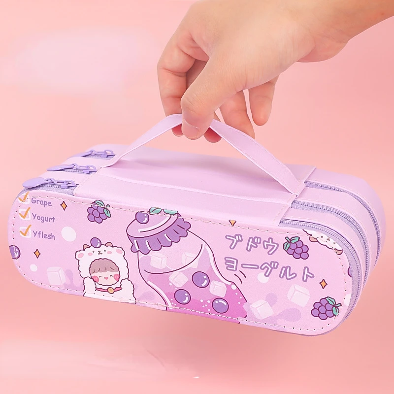 Big Capacity Custom Kids School Girls 3D Stand up Pen Holder Bag Cute Silicone Pencil Case With Animal Face