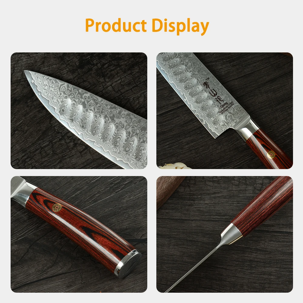 
Hot Sale 67 Layers Japanese Damascus Steel Hand Forged VG10 3 Pieces Wholesale Damascus Kitchen Knife With Sheath 