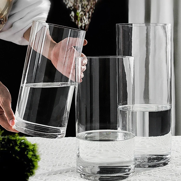 wholesale cylinder crystal glass flower vase in bulk large glass vase flower for wedding centerpiece