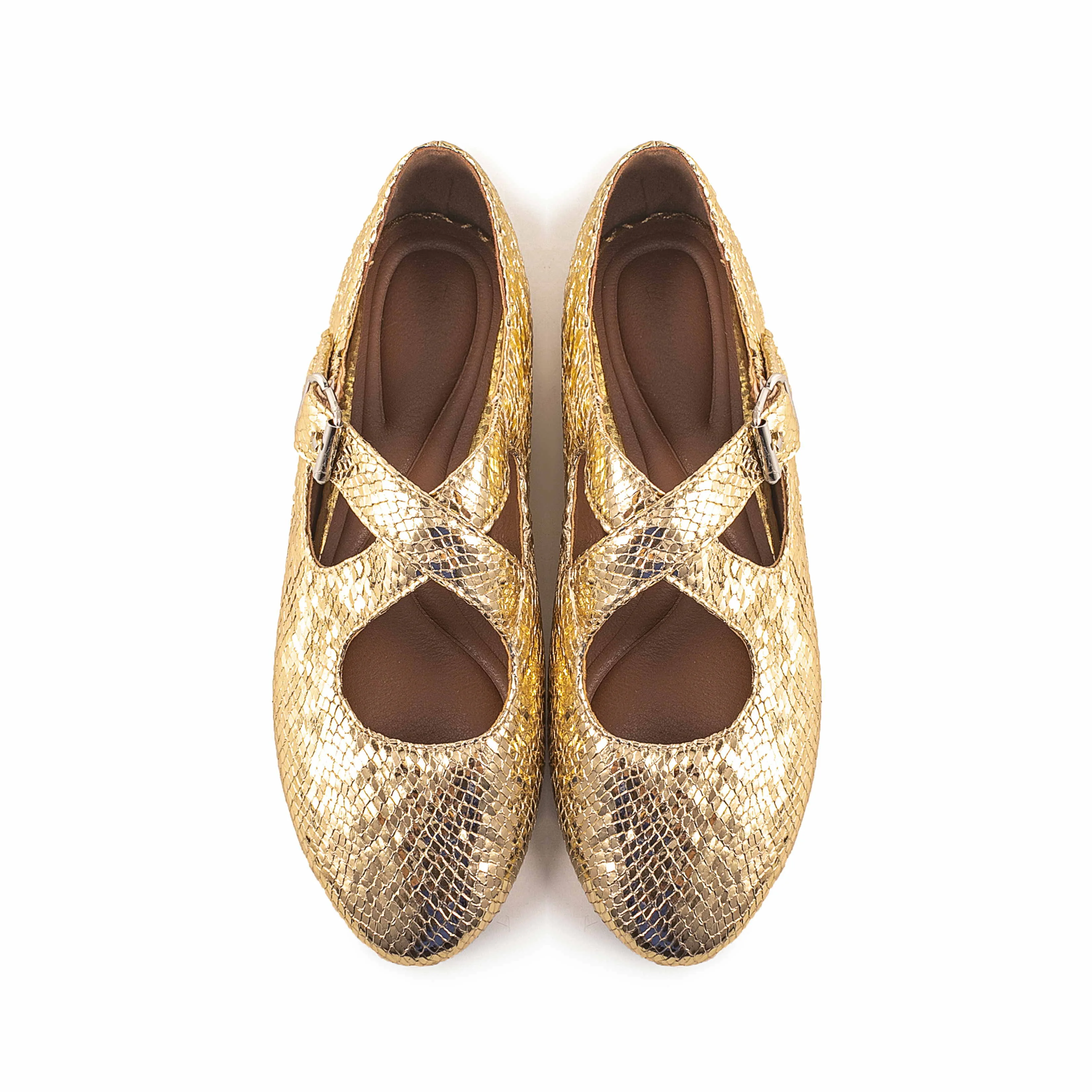 Spring Round Toe X Strap Gold Metallic Sheepskin Leather Girls Doll Shoes Silver Snakeskin Women Ballet Flats Shoes