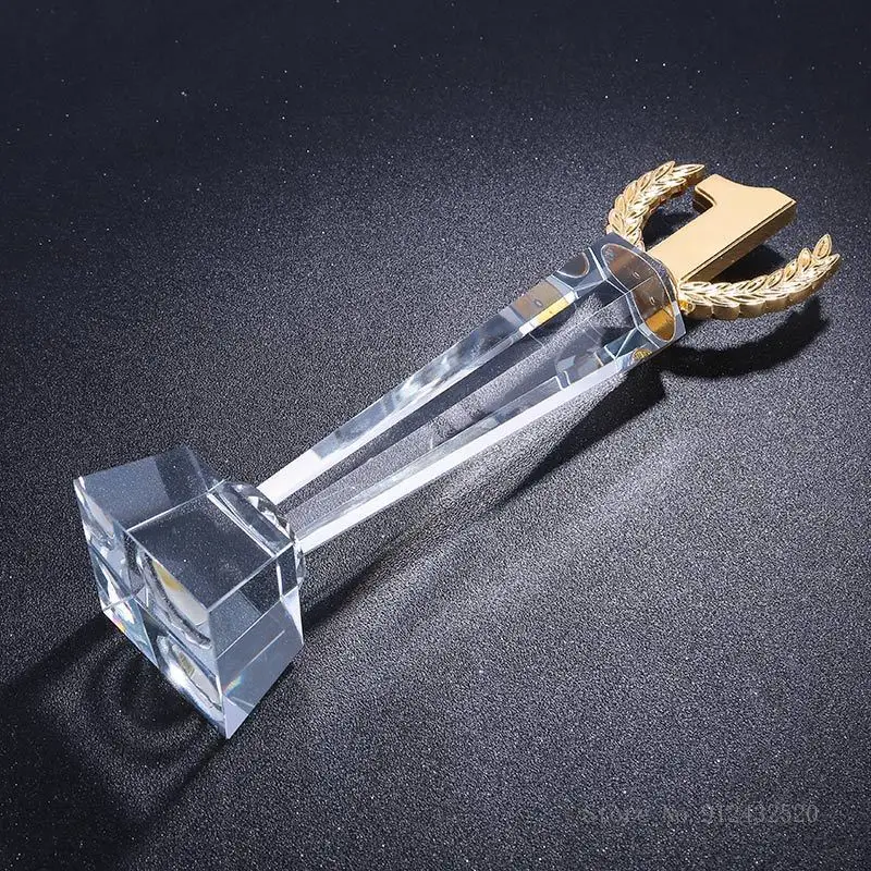 New Engraving Logo Crystal Trophy 123 prizes champion sports Crystal Metal Award Trophy With Base