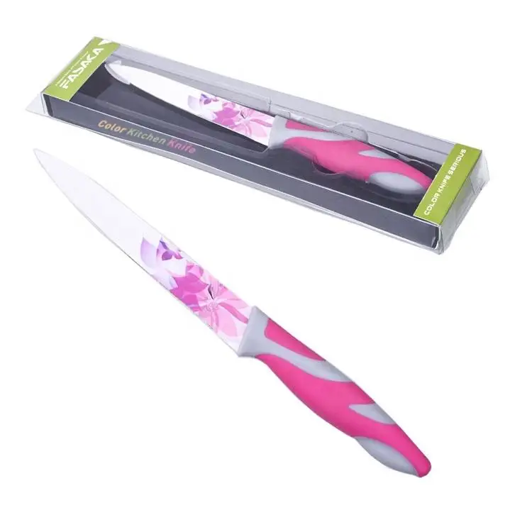 Colorful Customized Pattern Blades Design Non-Stick Chef Knife In PVC Box For Kitchen Cutting Sharp Chef Knife