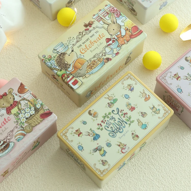 Luxury Lovely DIY Cookie Empty Storage Metal Cans Rectangular Tin