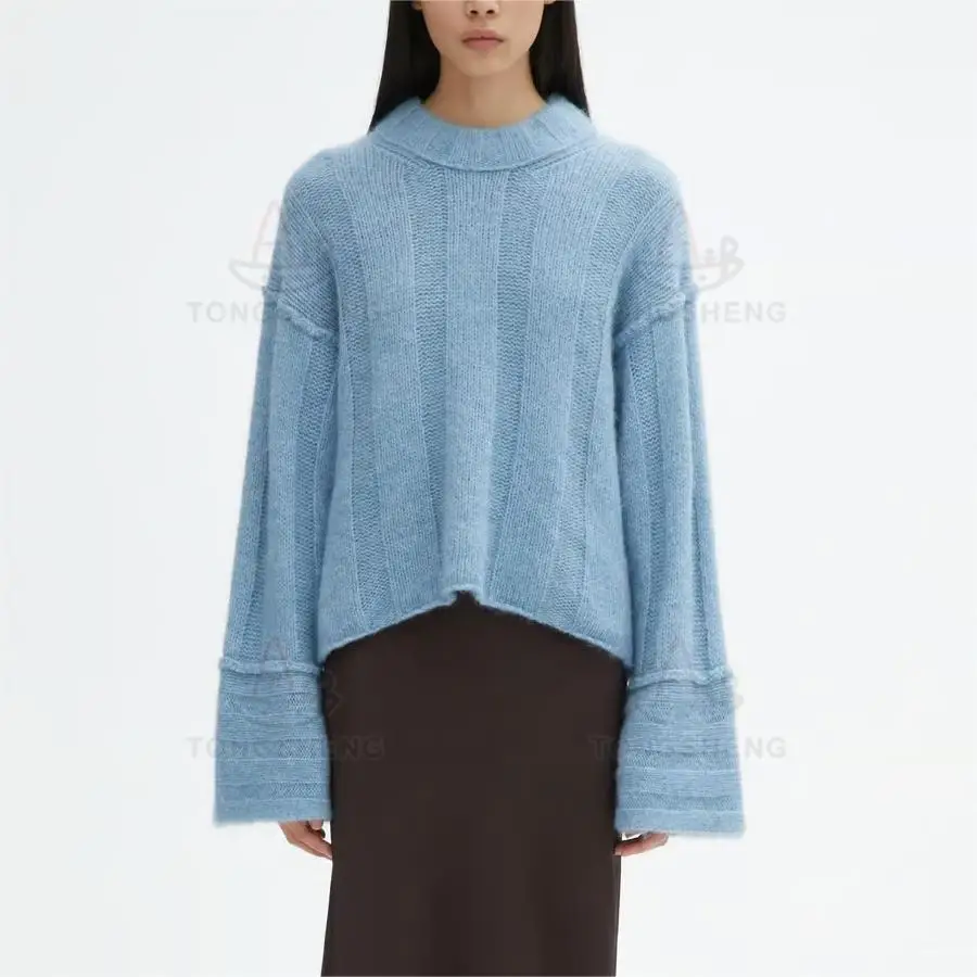 2024 Jumper Manufacturer Knit Brushed Oversized Sweater Luxury Cotton Alpaca Wool Mink Cashmere Sweater For Women