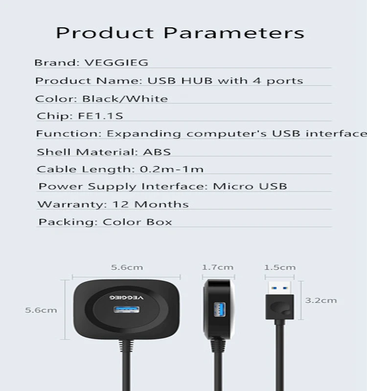 Hot Selling Factory OEM USB Type c HUB to 4 Ports USB 3.0 HUB for Computer with Micro Power Supply