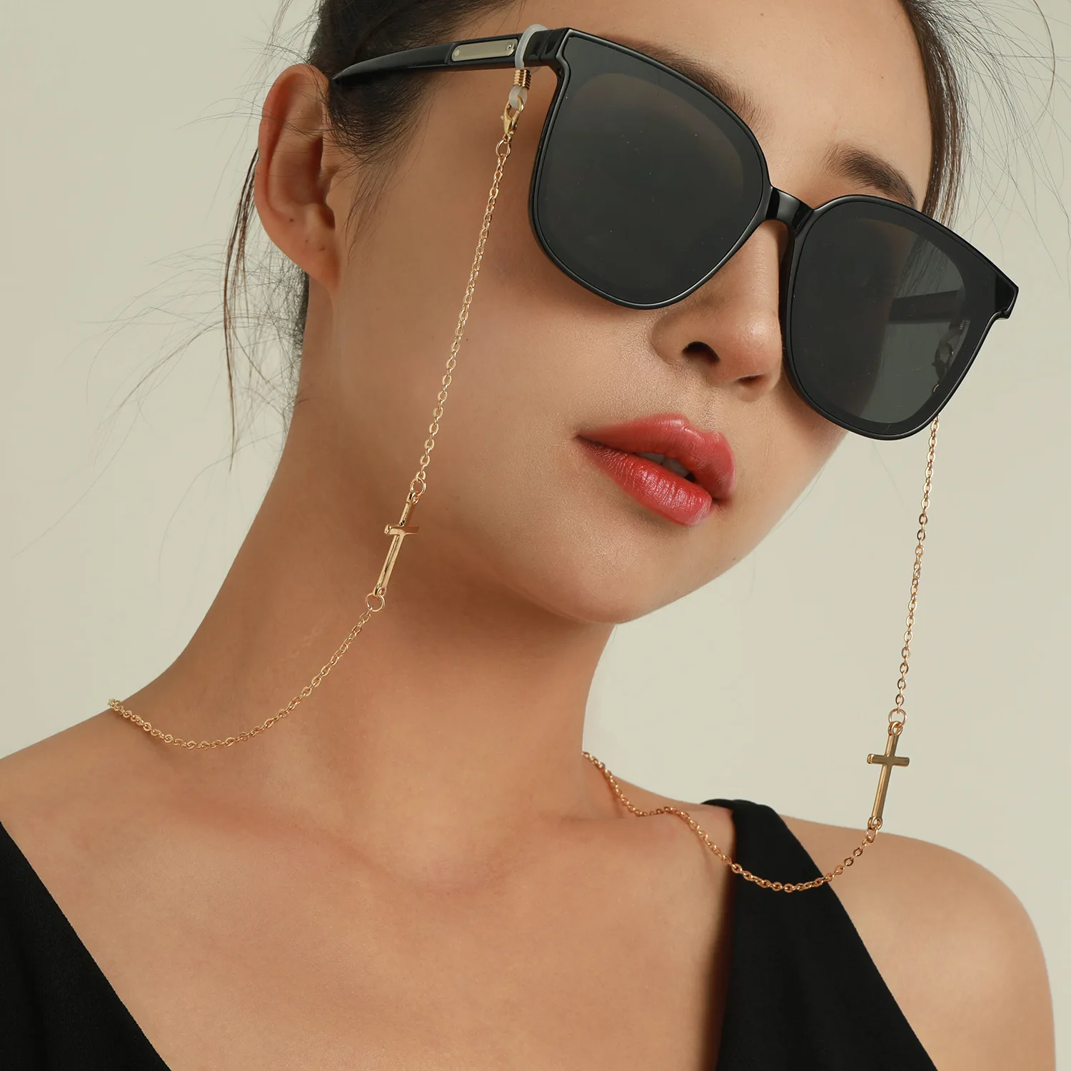 Vintage Simple Multi-Purpose Mask Non-Slip Holder Cord Lanyard Sunglasses Accessories Symmetrical Metal Cross Drop Glasses Chain