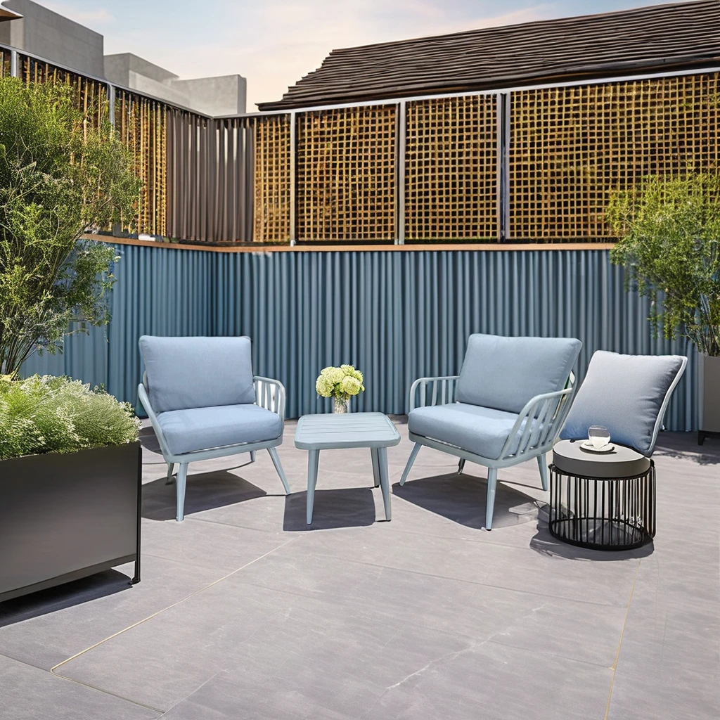 Yoho Hot Sale Outdoor Furniture 3-Piece Aluminum Tube Deep Seat Garden Bistro Set with Seat & Back Cushion for Indoor&Outdoor