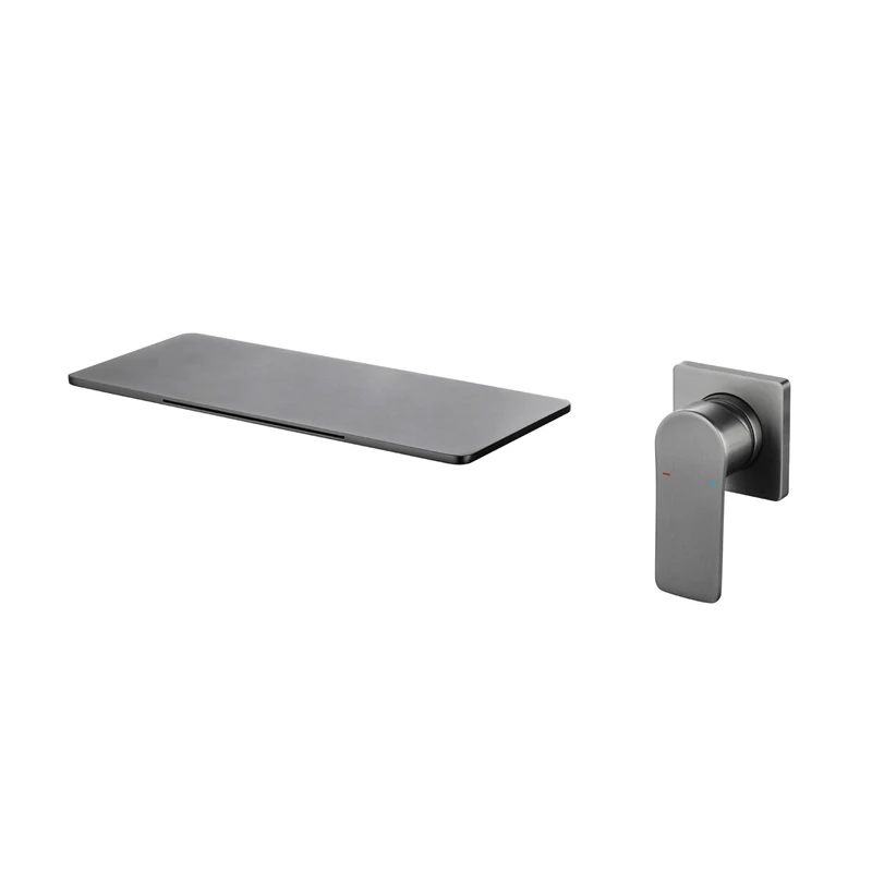 Bathroom Basin Waterfall Faucet Flat Flaky Wall Mounted Two Hole Wash Face Basin Tap Hot Sales Brass Modern Contemporary Ceramic