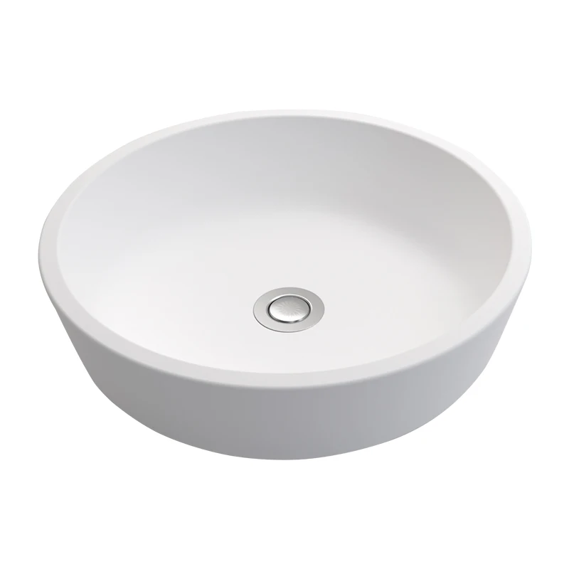 Wholesale round circular modern hotel solid surface countertop bathroom white art basin bathroom sink bowl hand wash basin