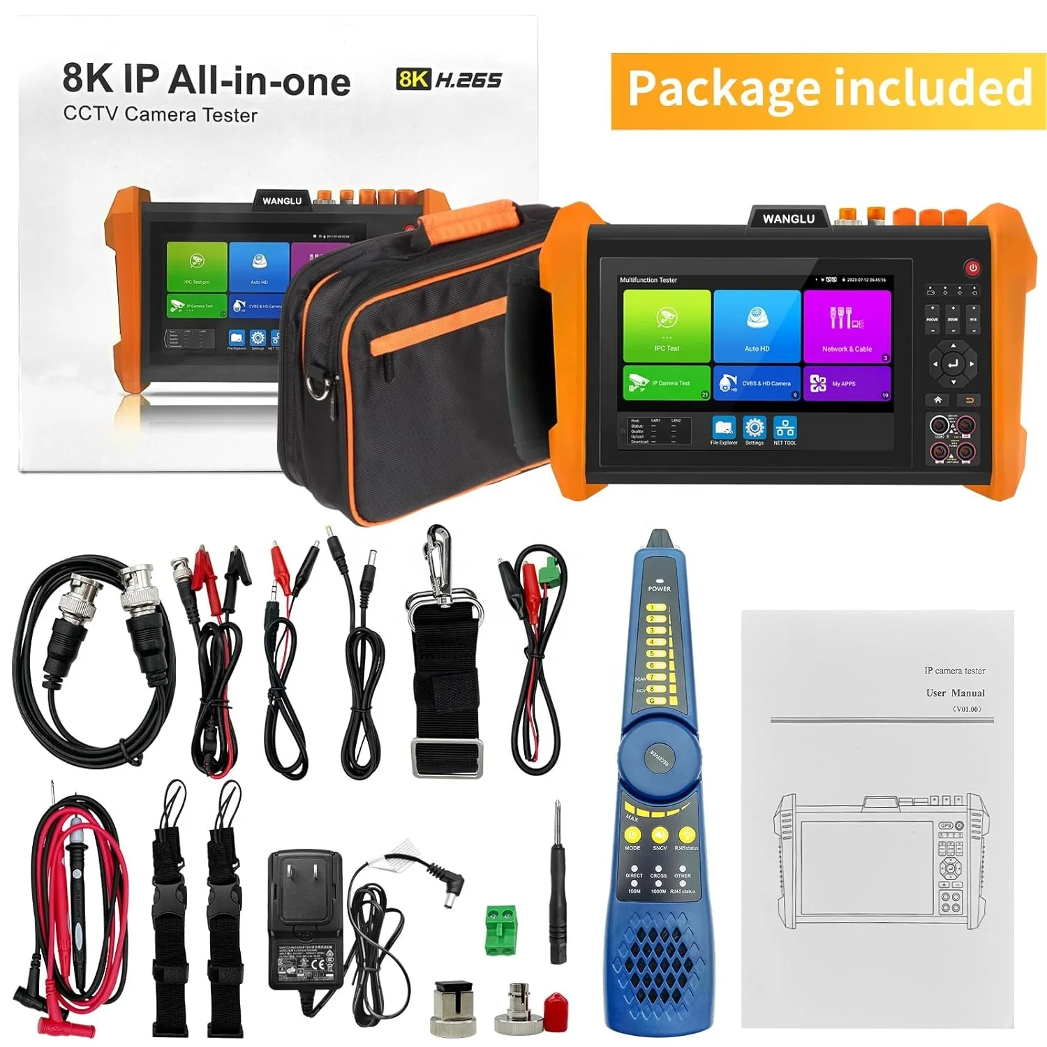 K15-CLMOVTADHSEFG CCTV Tester 8K IP Camera Tester 8MP AHD CVI TVI SDI CVBS POE VGA HDMI LED Lamp Cable Tracer GPS Video Monitor